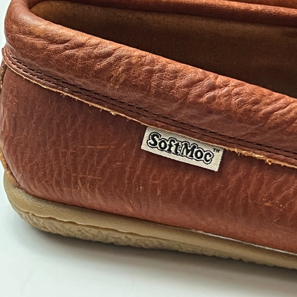 SoftMoc Moccasin Shoes Size 9 Brown Tan Leather Cozy Laced Non Slip - Picture 5 of 11